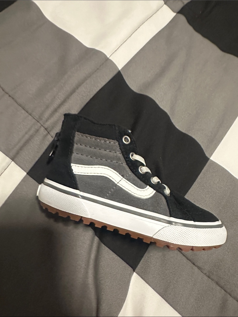 Vans Kids Black and Gray High-Top Sneakers with White Stripe